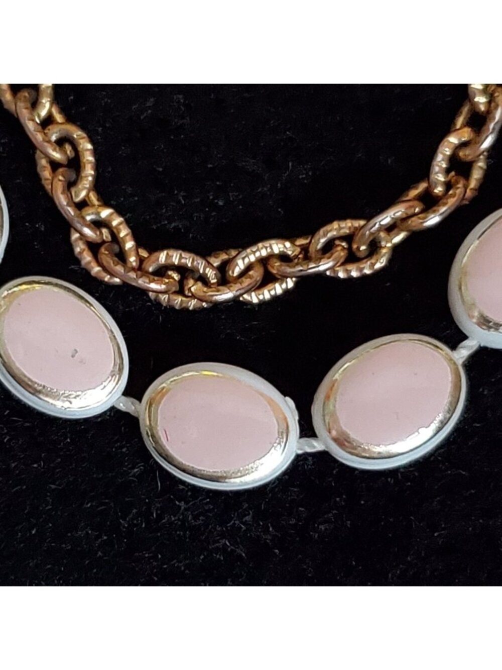 Vintage Layered Necklace Gold Tone White Pink Beaded Chain Opera Flapper 46"
